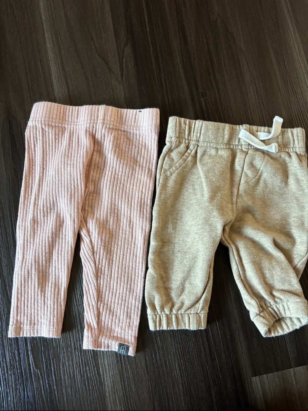 Baby Ribbed Pink Leggings & Taupe Jogger Pants Set